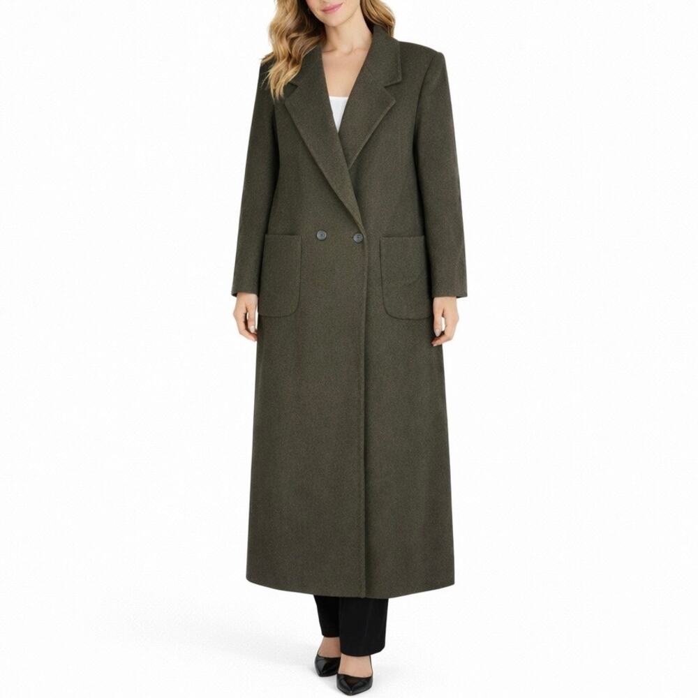 Talbots Wool Cashmere Silk Blend Long Coat Floor Length Green Size 1X - Picture 2 of 10